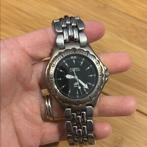 Fossil “Blue” Silver and Black Watch with Stainless Steel Band
